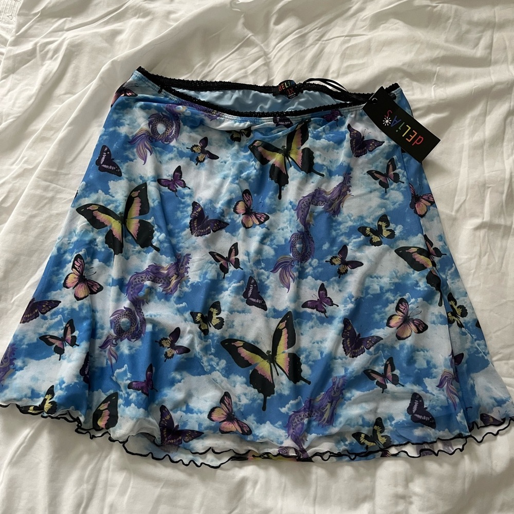 Blue Butterfly Print Skirt